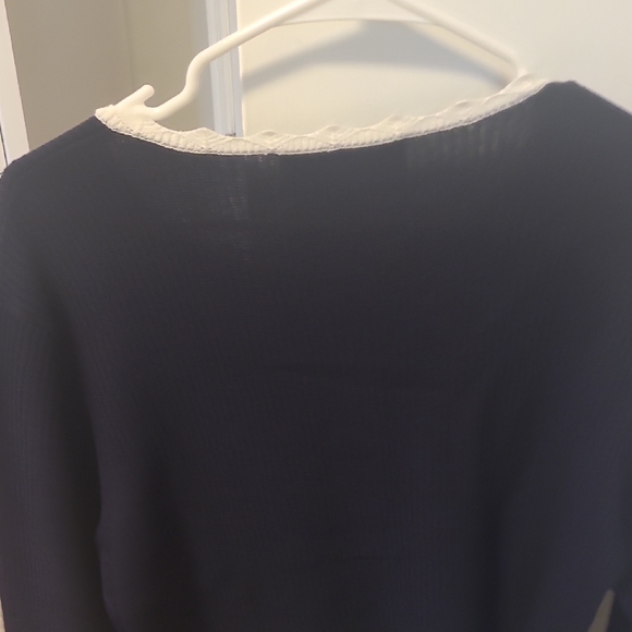 Aleeza Paris Women's Navy Blazer with White Trim and Gold Buttons - Picture 6 of 6